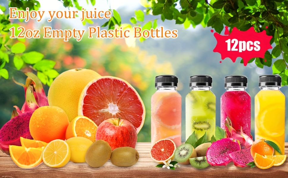 12 pack bpa free plastic juice bottles with caps 4 oz refillable clear drink containers for smoothies tea milk coffee mini fridge beverage bottles reusable bpa free details 0