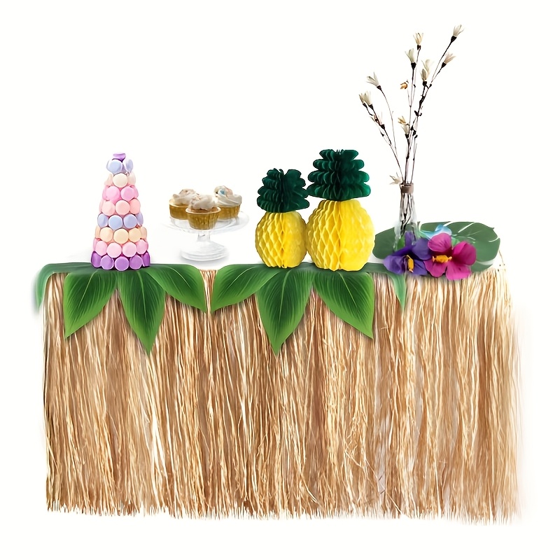 

1pc Tropical Luau Party Table Skirt - Raffia Grass, Birthdays, Graduations & Home Gatherings, Design, No Power Required