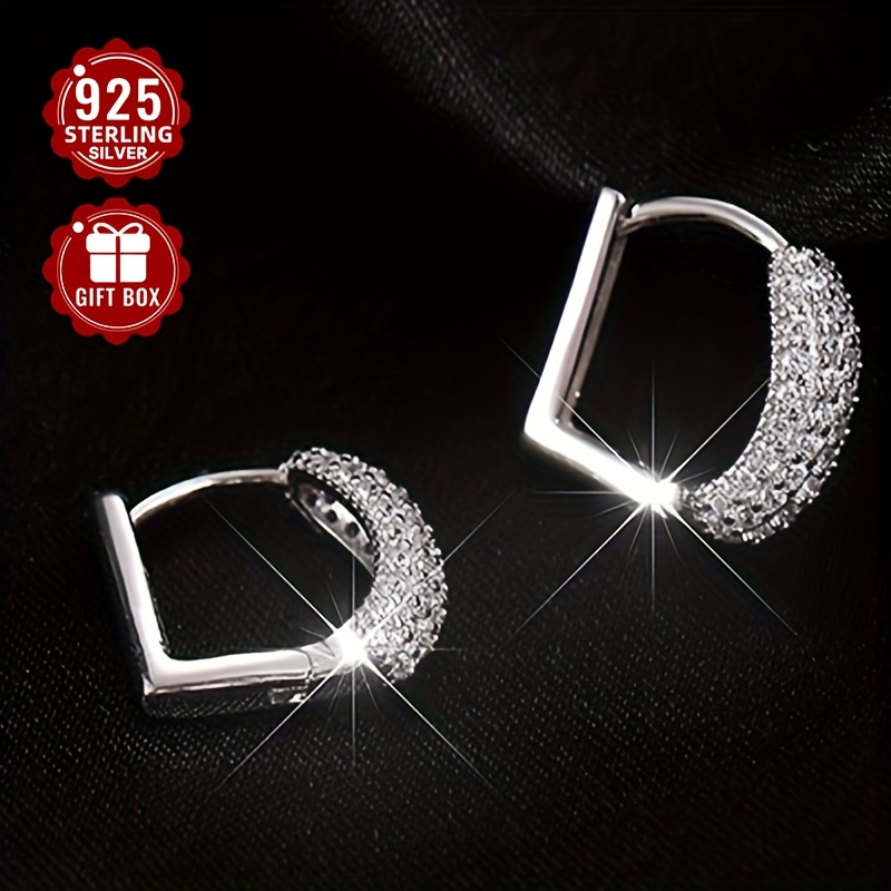 

Elegant 925 Sterling Cubic Zirconia Hoop Earrings For Women, 1.75g, And Gift-, Novelty Earrings, 2pcs, Synthetic, Suitable For Daily Activities