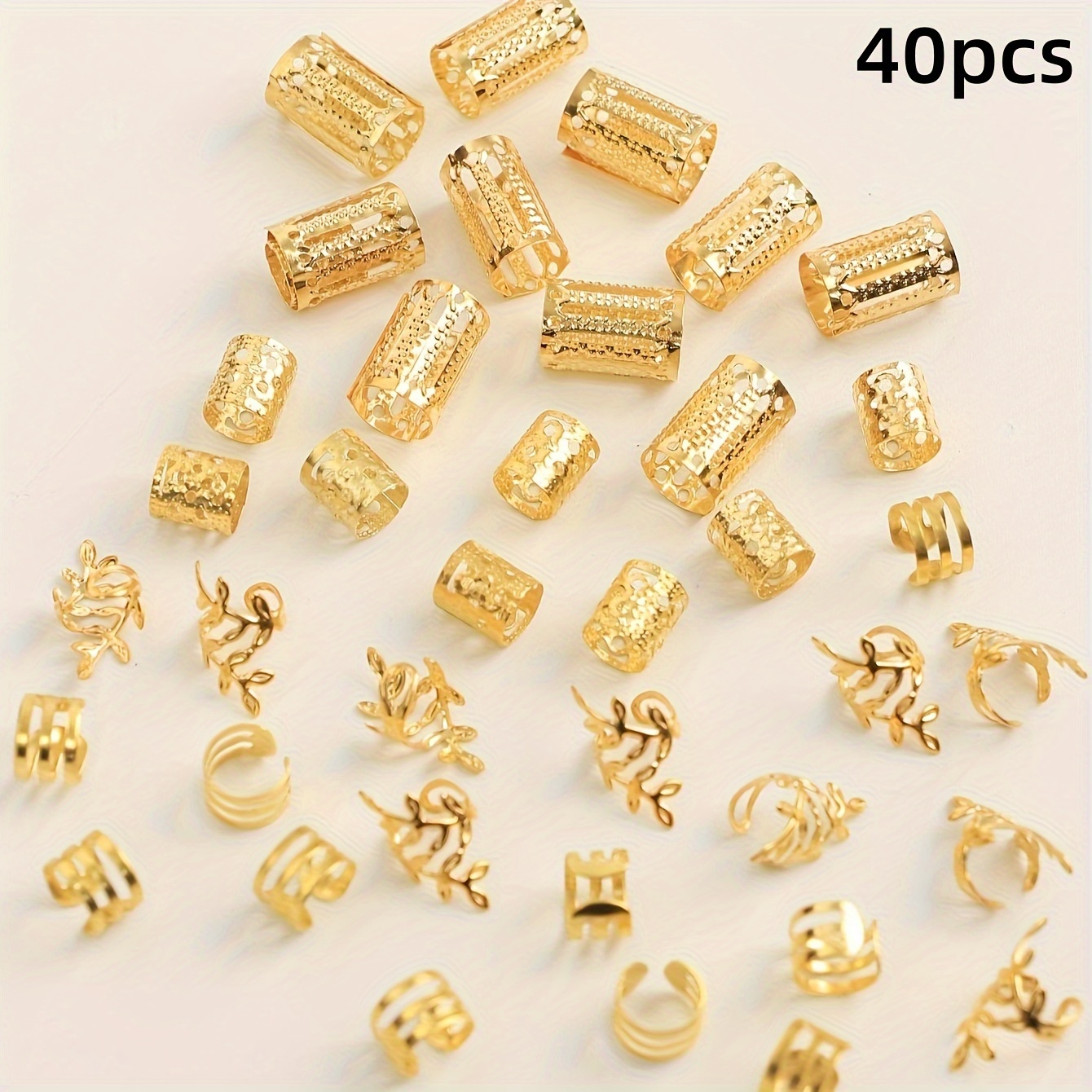 Image of 40pcs/set Elegant Hollow Out Hair Rings With Different Patterns For Women Diy Hair Accessories Loc Hair Jewelry For Braids