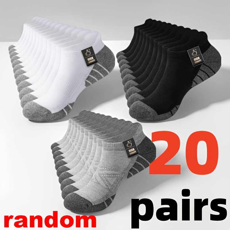 TEMU 20-pair Men's Sports Socks, Random Color Socks, Breathable And Sweat-absorbent For , Business Socks, Men's Crew Socks, Outdoor Casual Sports