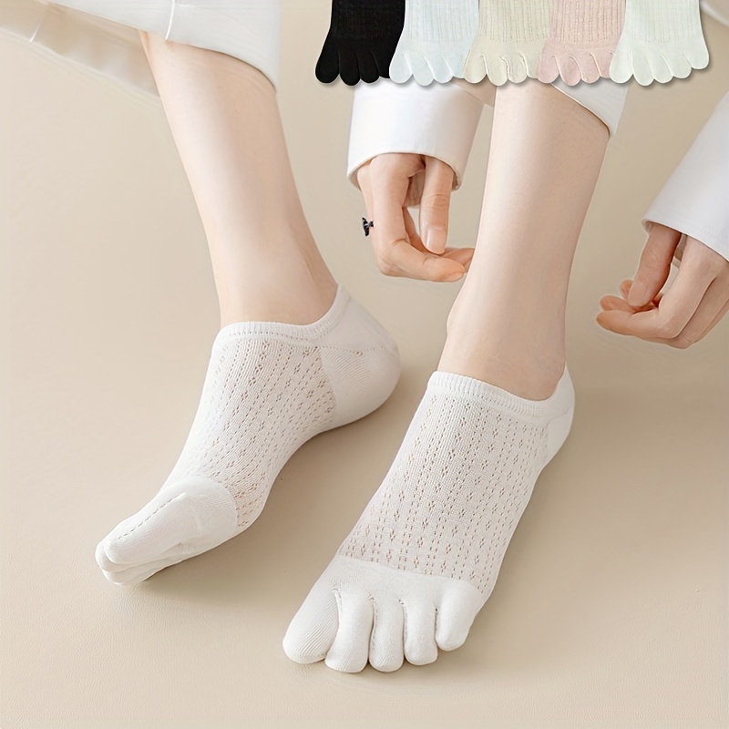 

5 Pairs Women's Toe Socks, Breathable Sweat-absorbent Anti-odor, Fashionable Spring Summer Season Socks