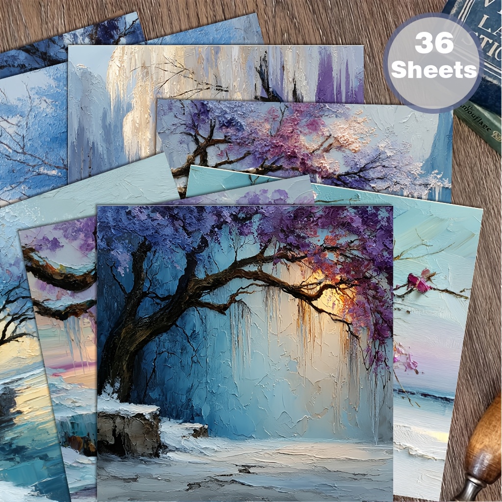 TEMU 36 vellen 6x6 inch dik olieverfschilderpapier geschikt voor handgemaakte origami, scrapbooking, journals & collage - Impressionistische textuur