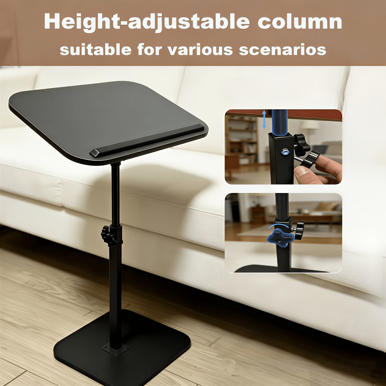 1pc adjustable height computer workstation side table fashionable metal frame with wooden top suitable for living room bedside   table multi functional tray mobile c shaped home office desk lift table for reception room rv