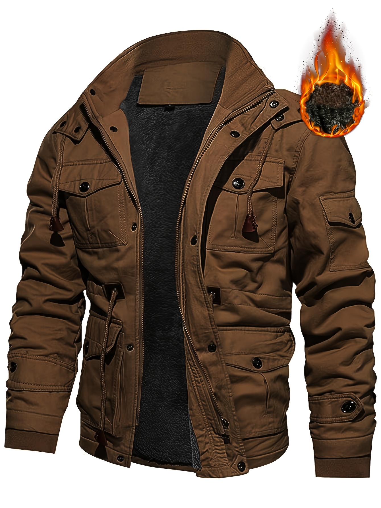 Men's Thickened Mid-Length Jacket with Hood for Winter