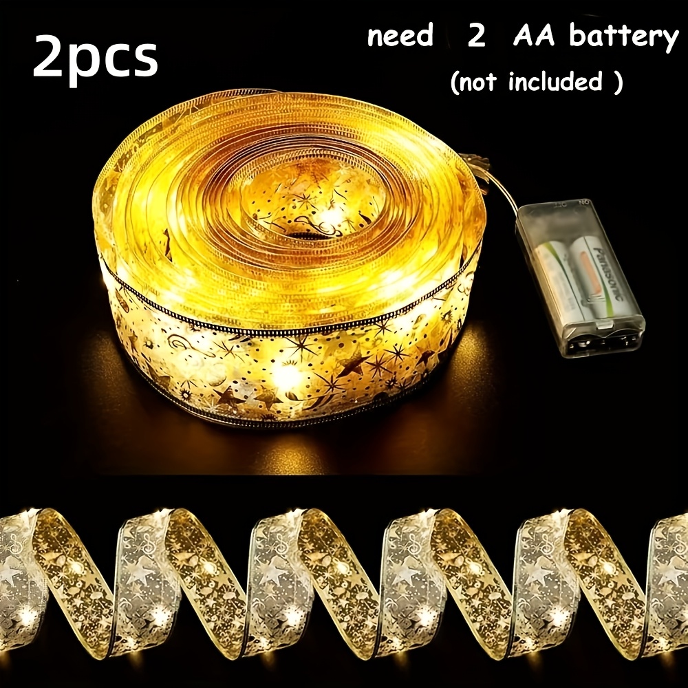 TEMU 1/2/3 piezas de cintas de luces cálidas navideñas, total de 3 m, 6 m, 9 m, guirnaldas de luces navideñas doradas, a pilas (pilas no incluidas),