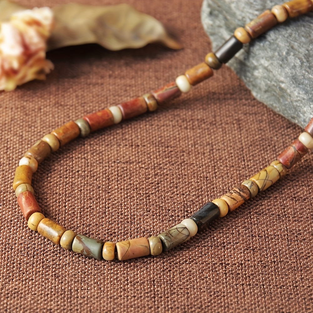 Image of 1pc Natural Stone Spring And Summer Retro Bohemian Beaded Necklace For Women Daily Gifts