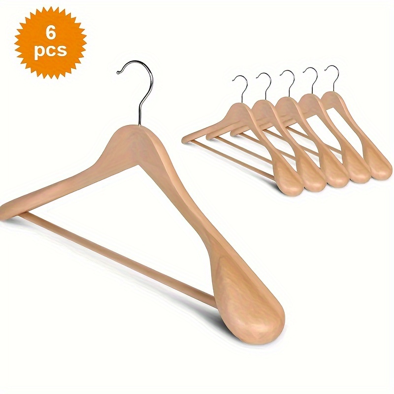 

6-pack Wide Shoulder Wooden Hangers, Jacket & Suit Hangers, Hook, Natural Unfinished Wood Clothes Hangers For Sweaters, Jackets, Shirts, Heavy Garments, Retail Display & Home Storage