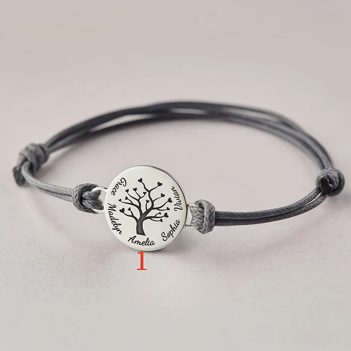 TEMU 1 pulsera personalizada con , pulsera tejida con placa de "Árbol de " personalizada de , pulsera tejida ajustable, pulsera de placa de redonda