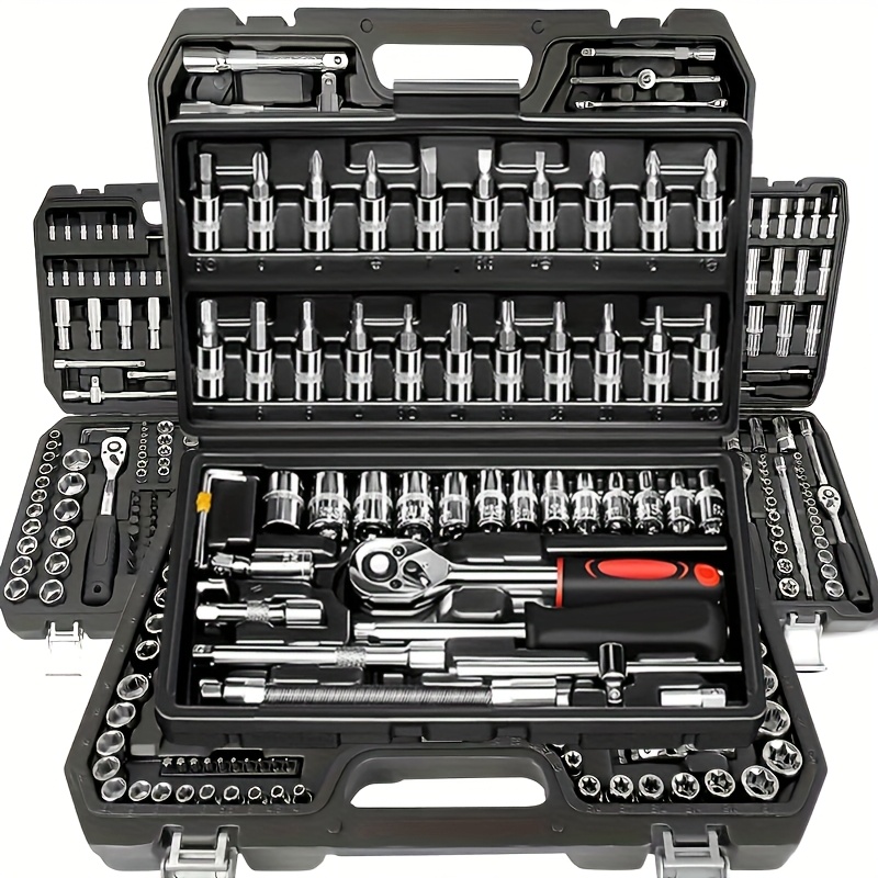 high end professional 46pcs tool set auto bicycle repair machinery kit 1 2 inch 1 4 inch 3 8 inch drive depth and standard wrench   grade auto parts repair ratchet wrench and other auto repair accessories tool set