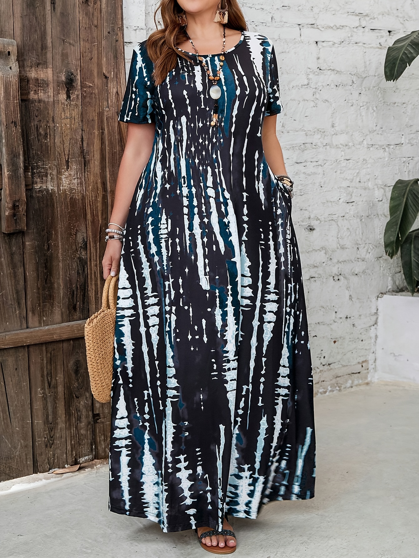 plus size womens elegant loose fit tie dye print maxi dress - Temu United  Arab Emirates