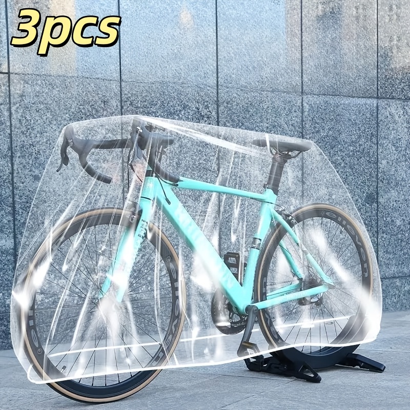 TEMU 3pcs Transparent Heavy-duty Bicycle And E-bike Cover, Waterproof, Dustproof, And Vehicle Protective Cover, Protection, Suitable For Road Bikes,