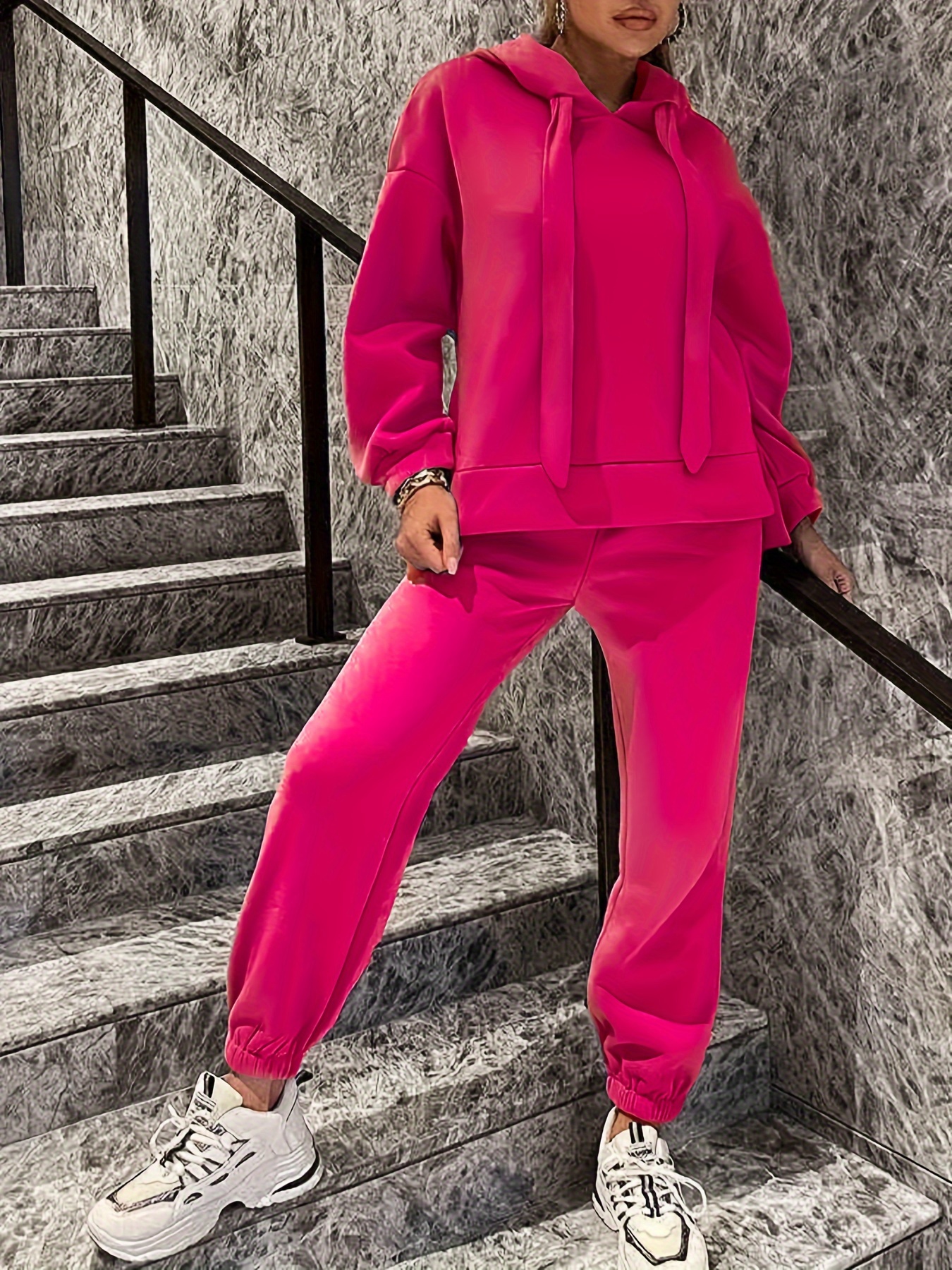 plus size casual hooded tracksuit set women polyester 100% Temu