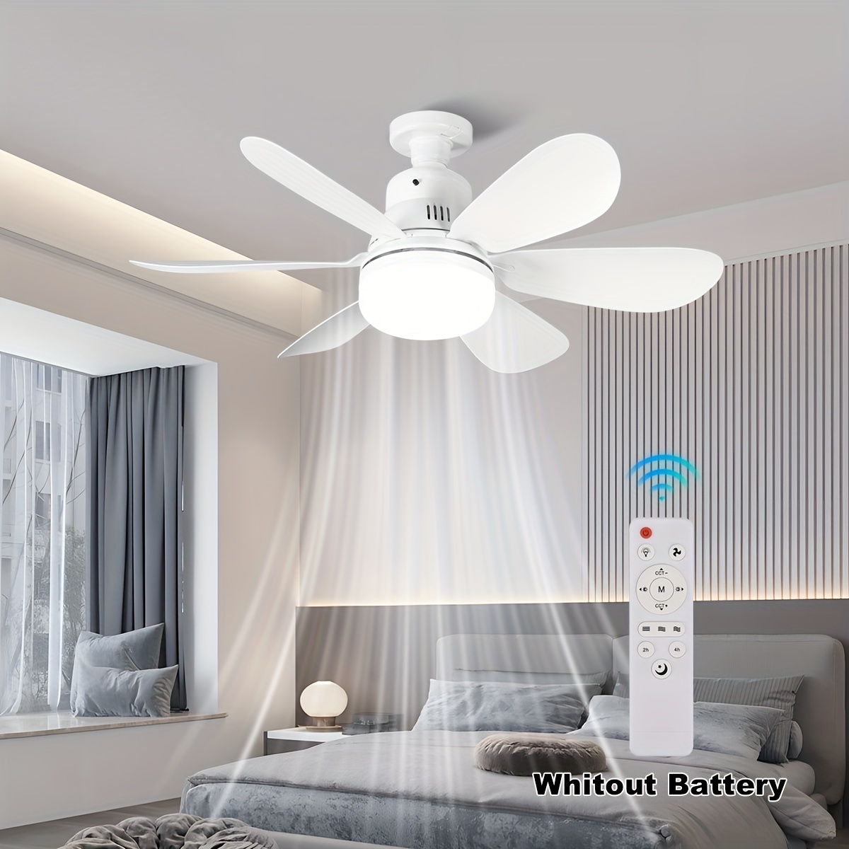 Paquete de 1 Ventilador de Techo con Luz LED, Ventilador Inteligente con Luces y Control Remoto, Ventilador de Toma de Corriente de 6 Aspas, Compatible con Tomacorrientes E26/E27, Iluminación Ajustable y Velocidad del Viento, Adecuado para Sala de Estar, Dormitorio, Cocina y Comedor - Iluminación Inteligente para el Hogar Blanco