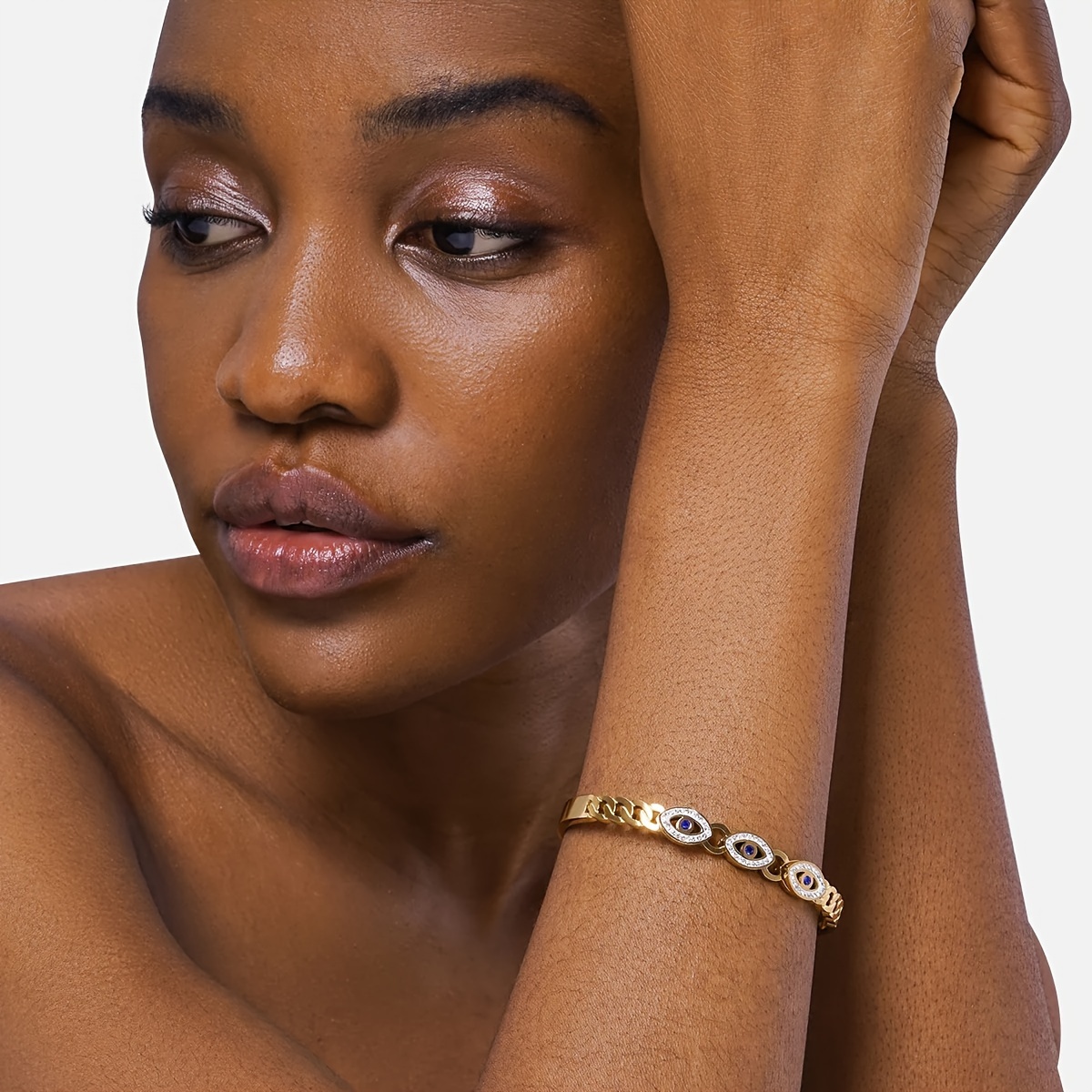 Stainless Steel Evil Eye Pattern Bangle Cuff