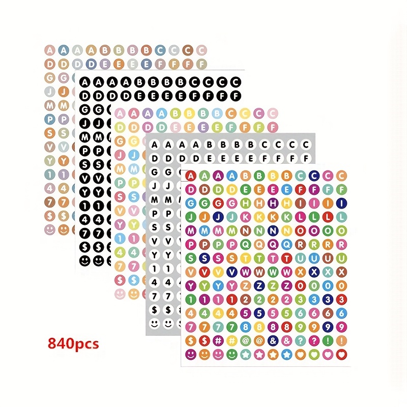 TEMU 840pcs 0.5inch Colorful Small Round Alphabet Number Label Stickers Suitable For: Textbook Name Stickers Gift Packaging English Water Cup Marking