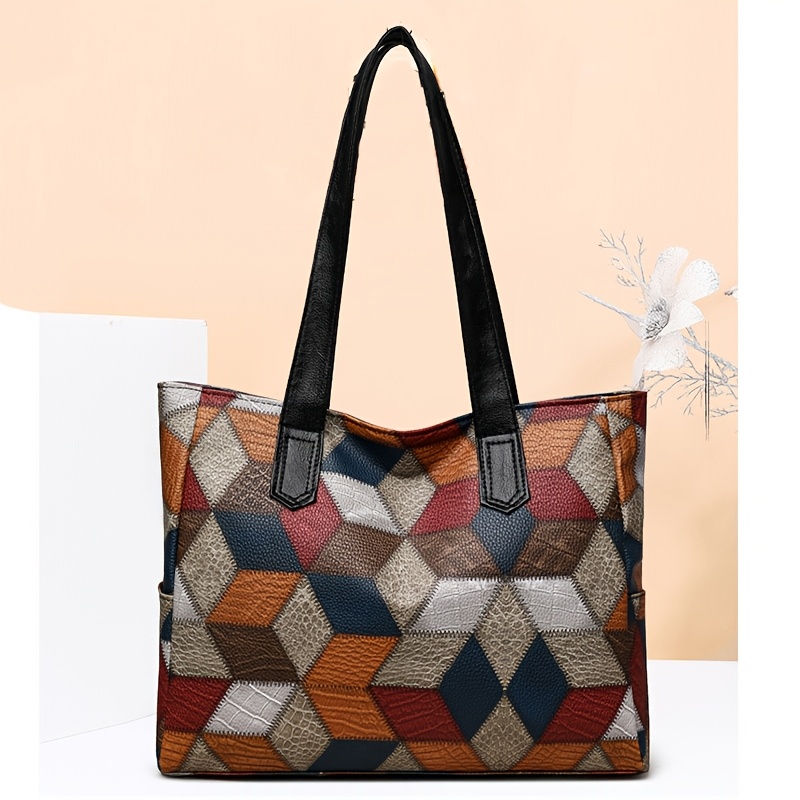 

Sac à Épaule à Carreaux Color- Tendance pour Femme, Grande en PU avec Fermeture Éclair, Léger, Disponible en Plusieurs Couleurs