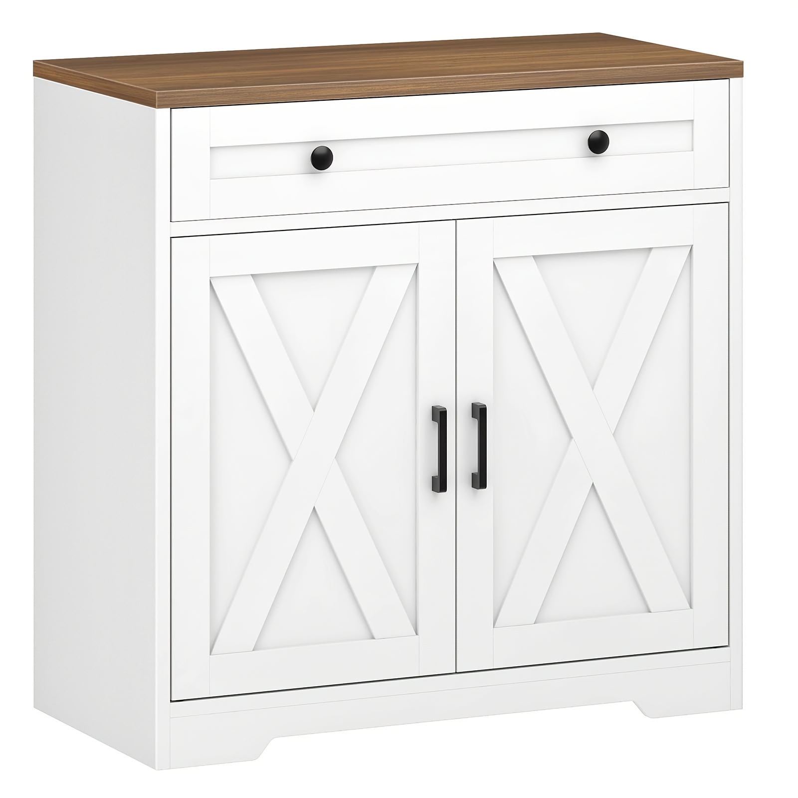 Rustic Style Sideboard With Drawers And Adjustable Shelves, Kitchen Storage Cabinet Suitable For Kitchen, Living Room And Dining Room Multifunctional Buffet Cabinet, White And Walnut Color