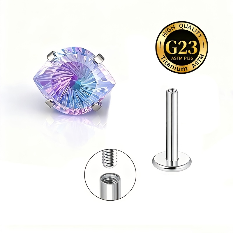 TEMU 1pc Angel Eye Gradient Swirl Synthetic Zirconia Ear Stud, G23 Titanium Straight Post Round Base Earring, Internal Thread Titanium Post Jewelry,