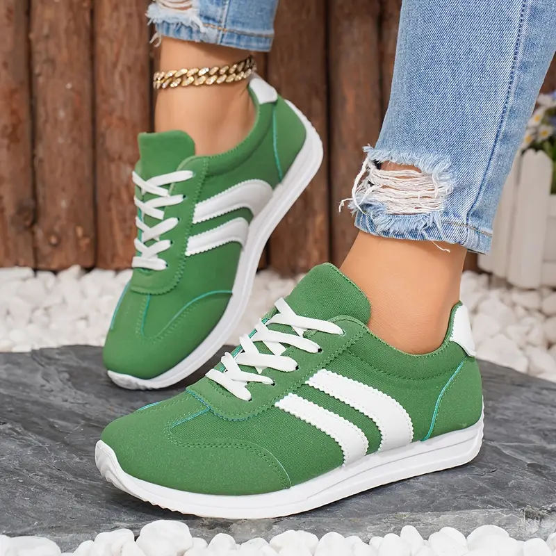womens breathable green sneakers with casual slip on lace up sports shoes lightweight tpr sole able fabric day footwear casual athletic shoes able footwear Product details 1