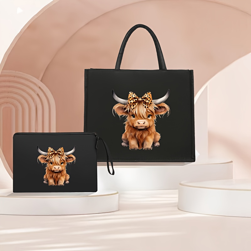 TEMU A Cute Cow Print Tote Bag And Coin Purse Set With A Fixed Shoulder Strap, Daily Commuting Or Travel