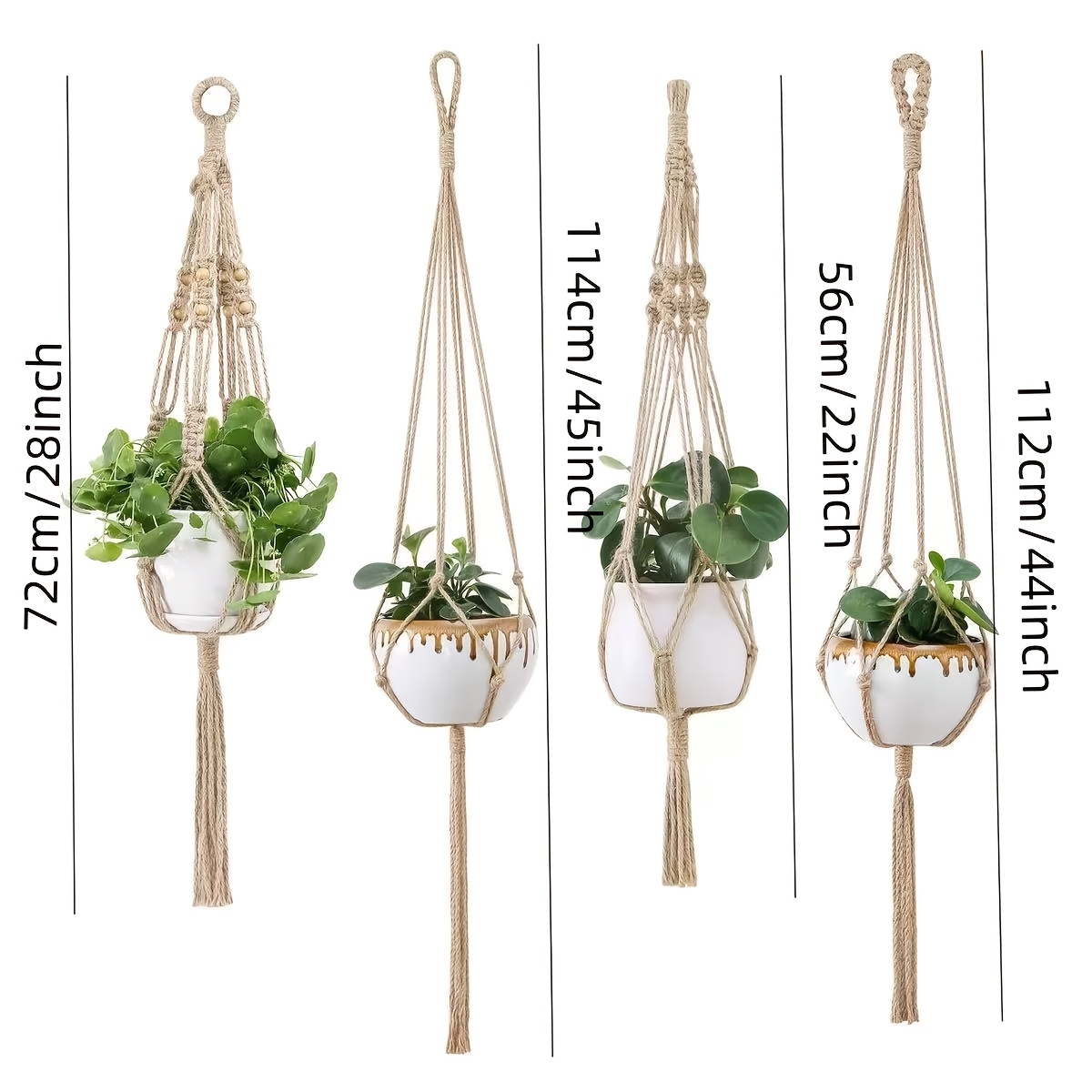 TEMU Macrame Plant Hangers, 4-pack Hanging Planters For Indoor Plants Kit, Handmade Macramé Plant Hangers, Indoor Flower Pot Holder Stand For Boho