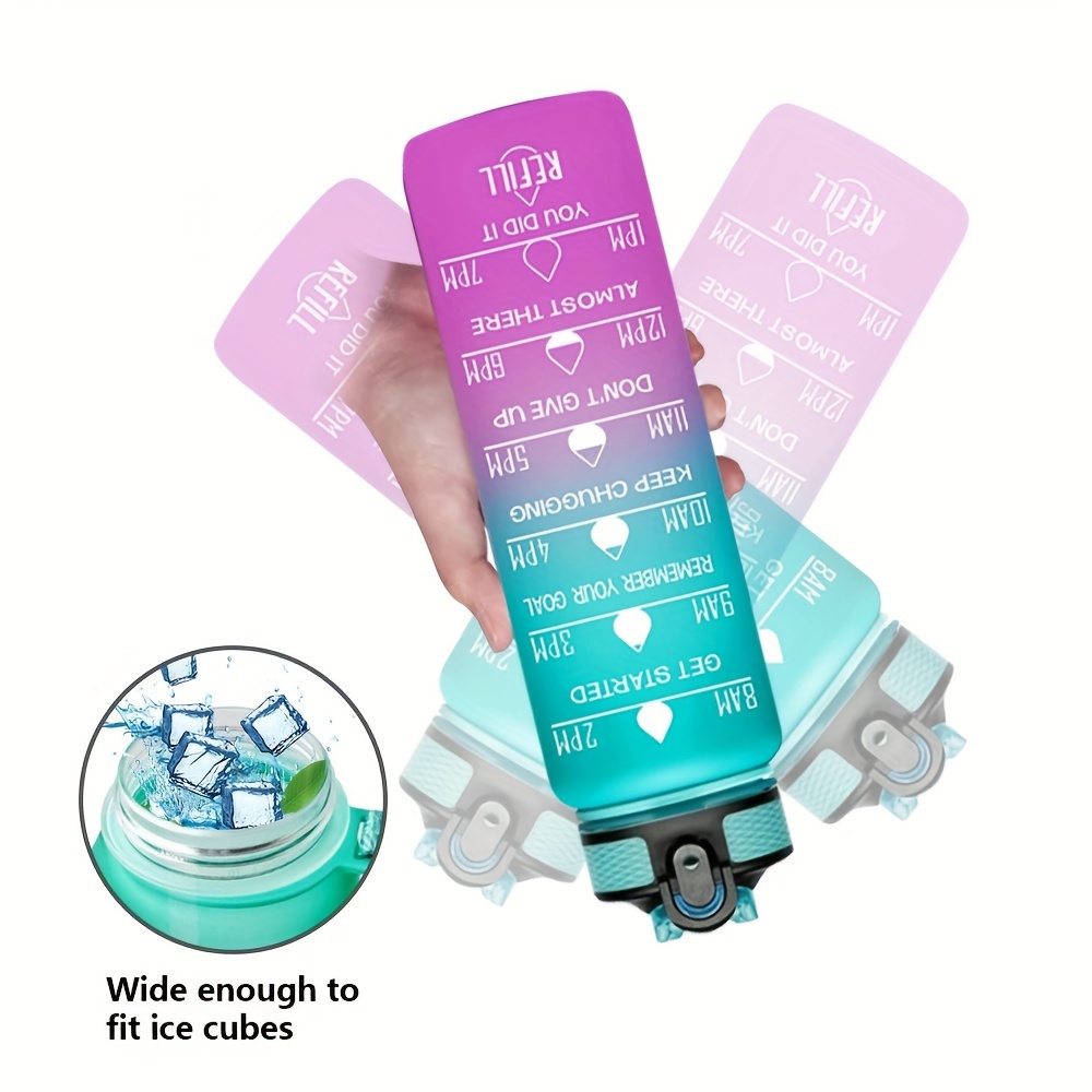 1pc 1000ml/33.81oz Simple Large Capacity Plastic Water Bottle, Fashion Gradient Color Water Cup With Scale And Straw, Frosted Drinking Cup For Outdoor Sports, Fitness