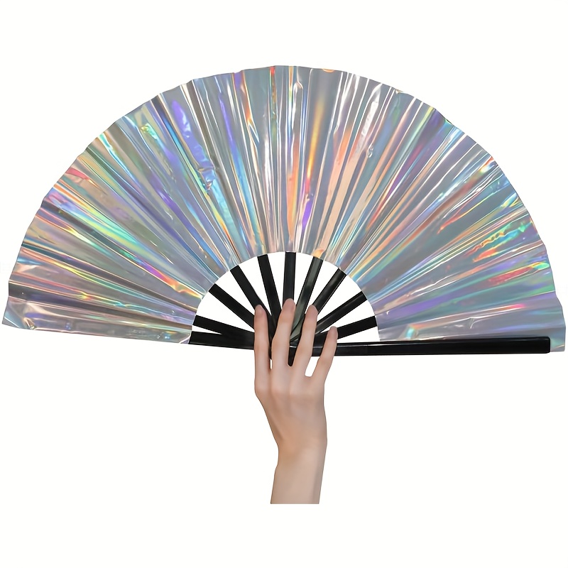 

1pc, Large Shiny Carnival Folding Handheld Fan Suitable For Parties, Nightclubs, Festivals, Halloween Costume Accessories