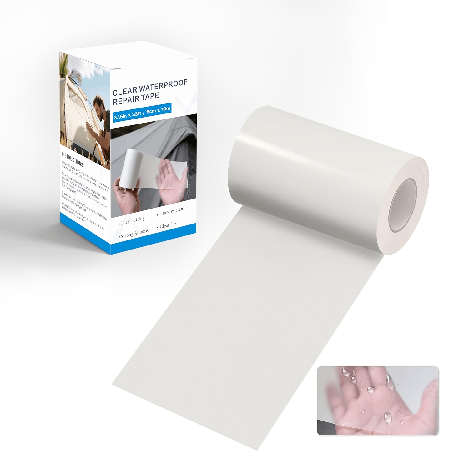 TEMU Clear Waterproof Rv Awning & Tent Repair Tape, High Adhesive Canvas Patch Kit For Tarp, Boat Cover And Sail