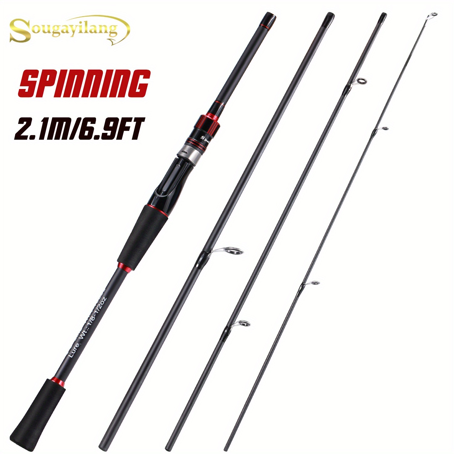 TEMU Sougayilang Fishing Rod, 1.8~2.1m Carbon Fiber Spinning Rod And Casting Rod, Carp Rod For Bass Pike, Fishing Tools