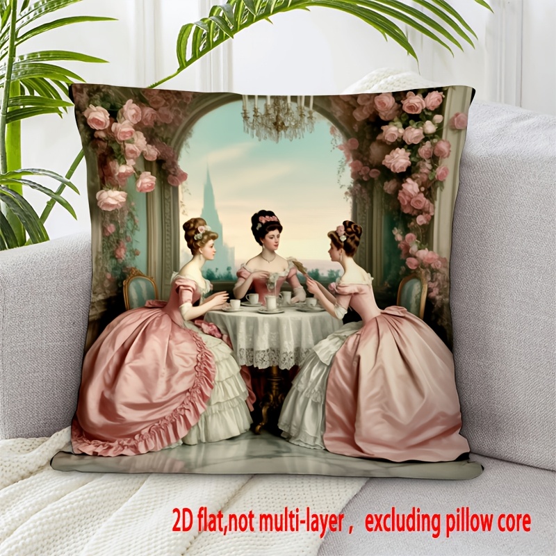 1pc vintage victorian   dress with rococo floral pattern pillowcase double sided print with zipper closure 2d flat print sofa bedroom living room decor outdoor decoration no insert elegant   style 2d flat