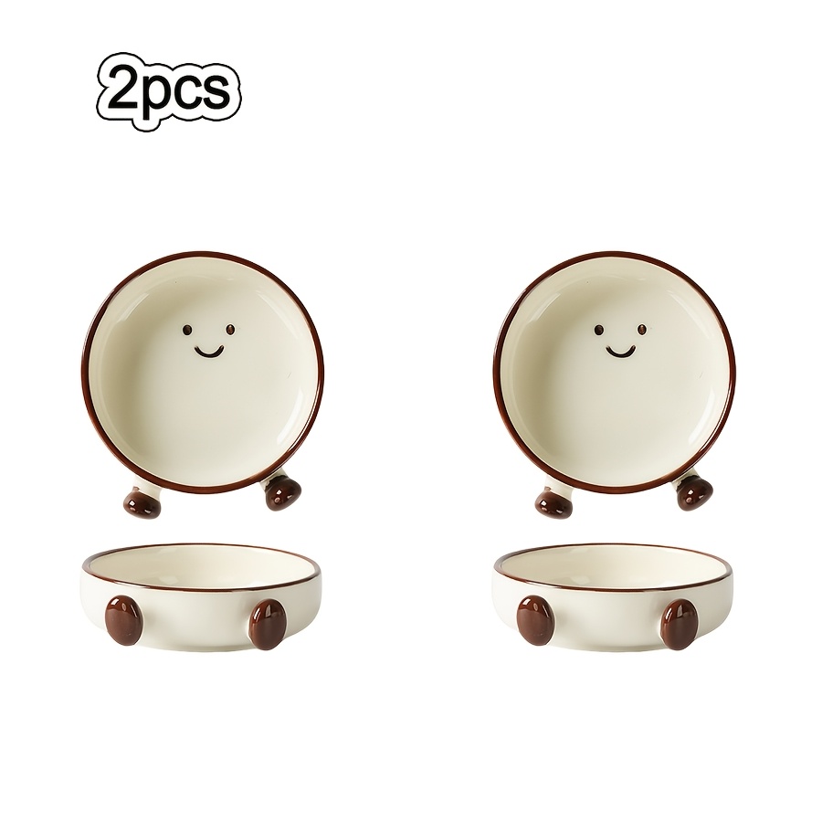 TEMU 2pcs de trempage créatifs en céramique de 3,3 pouces avec de pieds, mini assiettes à apéritif avec motif de pour sauce soja, sushis, condiments