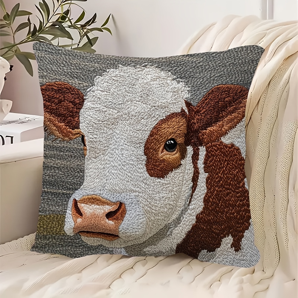 

1pc Embroidery-like Throw Pillow Cover, 18x18 Inch, Super Soft Short Plush, Contemporary Style, Zipper Closure, Hand Wash, Decorative Knit Fabric For Room Types - Qwch7361