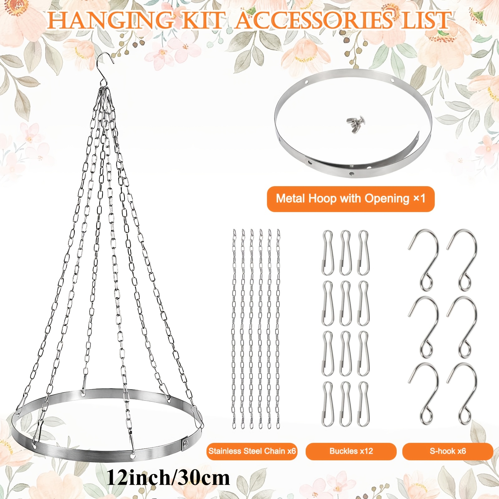 TEMU 1 Set Of 16-inch/12-inch Silvery Metal Ceiling Curtain Hanging Kit, Suitable For 6-panel Ceiling Curtains. Silvery Metal Ceiling Hooks For
