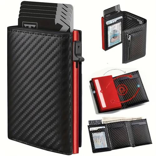 stylish up wallet fiber credit card holder carbon fiber microfiber synthetic leather slot and rfid blocking card sleeve coin purse suitable for men and women birthday gift