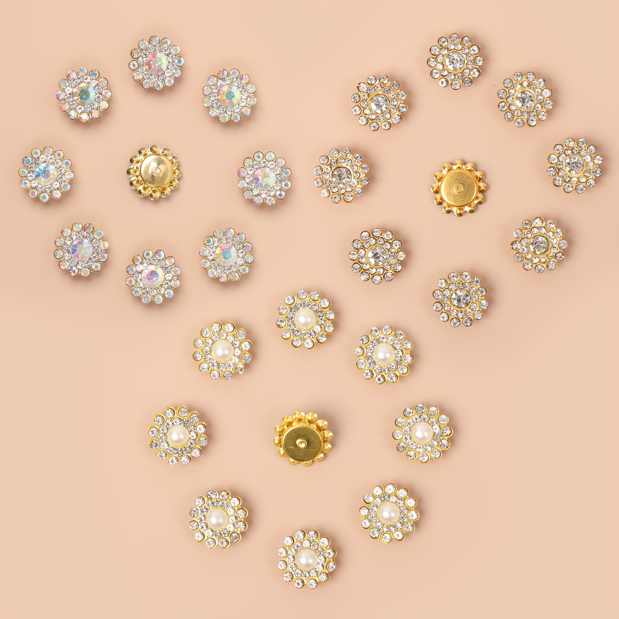 

50pcs Flower Metal Beads Set, Sparkling Crystal Embellishments For Making And Crafts