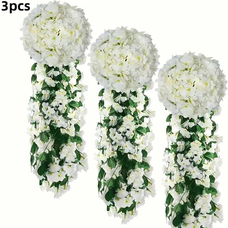 Image of 3pcs Artificial Hanging Flowers Flower Vine, Suitable For Wedding, Engagement Party, Wall, Home Patio, Room, Garden Home Outdoor And Holiday Decoration - No Container