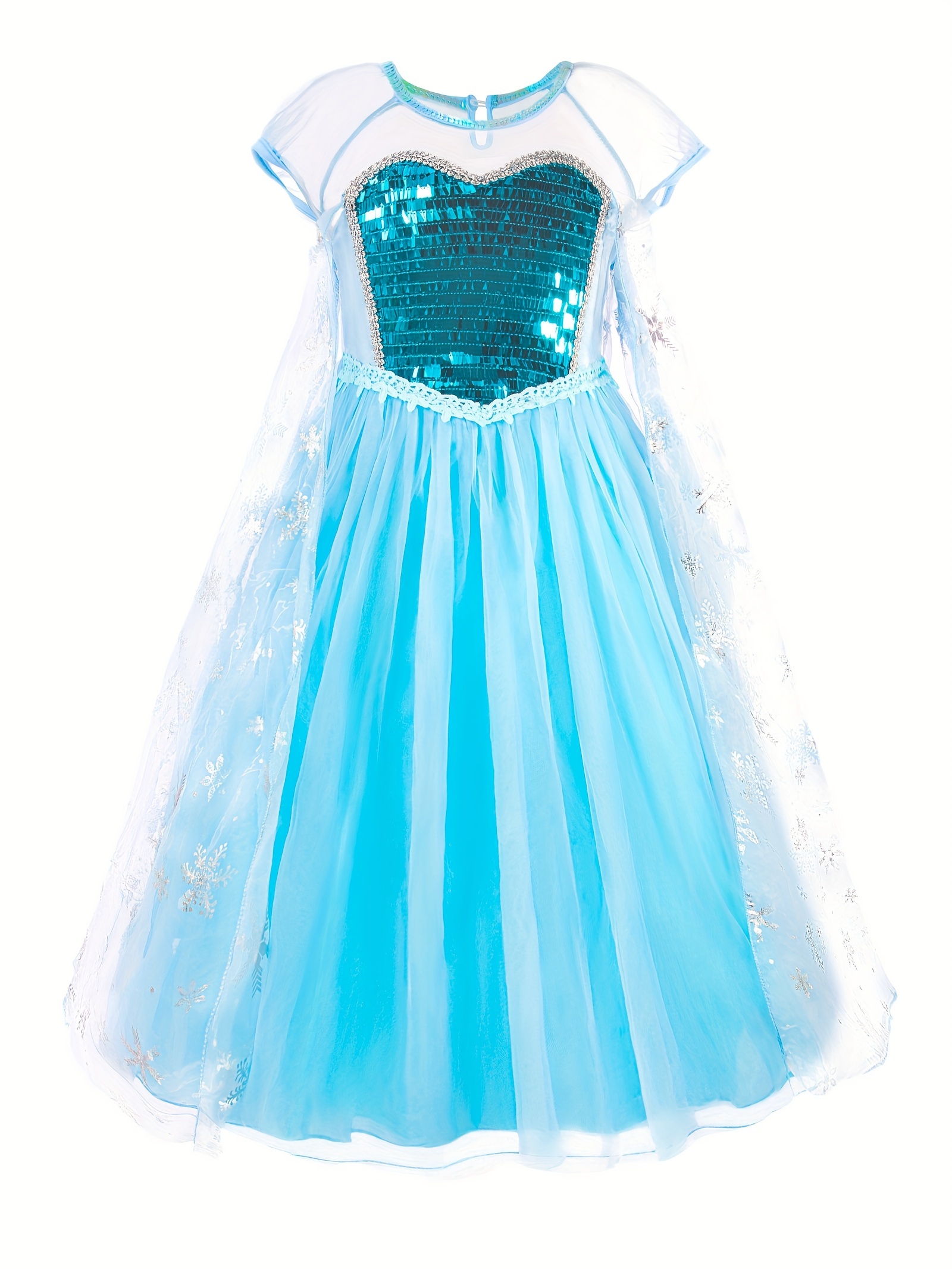 girls halloween carnival led light up dress spooky blue sequin party costume with   short sleeve round neck and flared skirt batteries not included