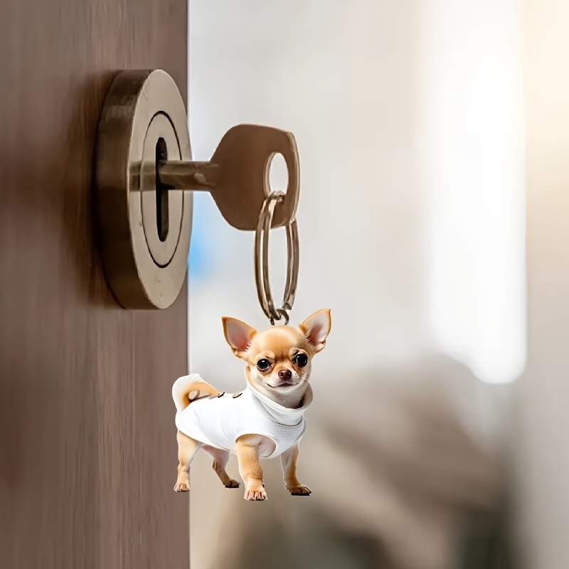 

Chihuahua Keychain: 2d Acrylic Dog Pendant, 0.12" Thick, Reversible Design, Animal Keyring Charm For Backpacks & Gifts