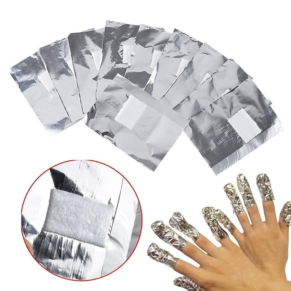 Image of 100pcs Premium Tin Foil Nail Art Soak Off Wraps - Polish Remover, Gentle Manicure Cleaning Tool, Acrylic Nail Makeup Remover, No Damage, No Mess, No Fuss