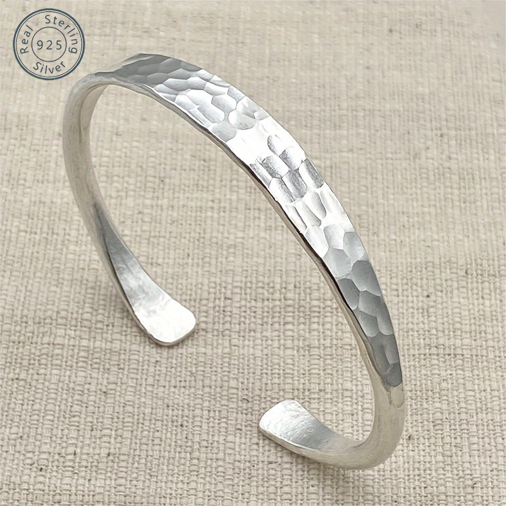 

925 Sterling Handmade Bracelets, Corrugated Open Bracelets, Simple And Shiny, Thick And Strong, She, Mother, Girlfriend' Gift, Birthday, Anniversary Gift, , Valentine's Day, Christmas Gift, Gift Box