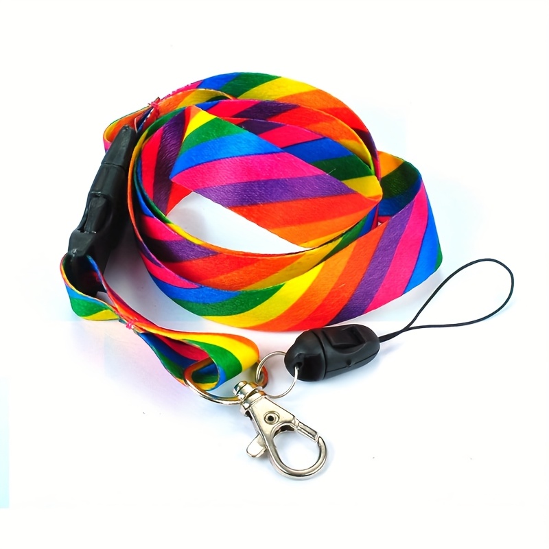2d 1pc Classic -color Striped Pattern Work Id Card Lanyard For Key , Mobile Phone , Bus Card Student Card