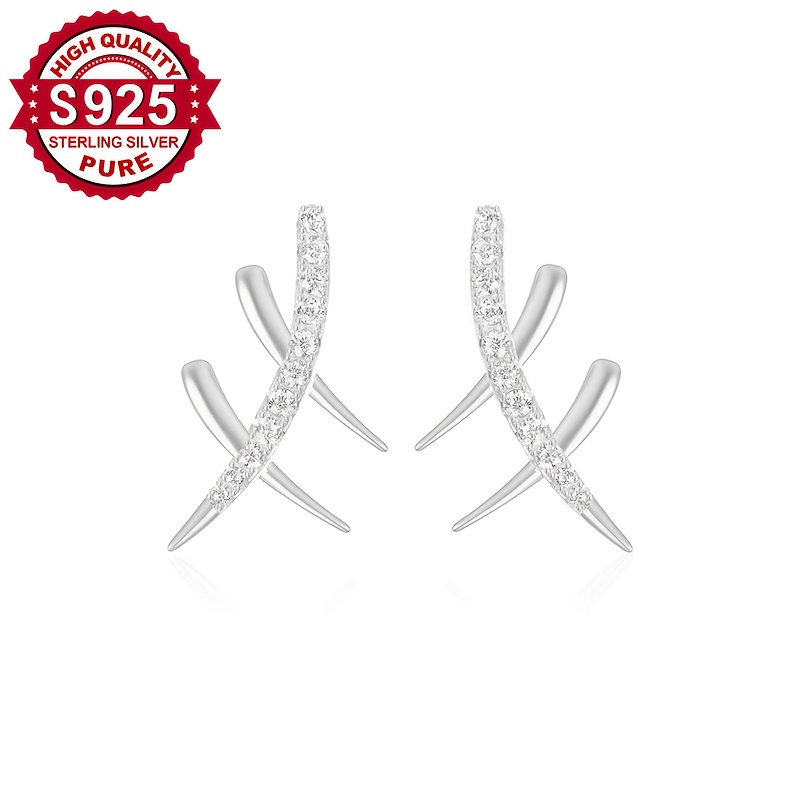 Women's S925 Silver Cross-Set Cubic Zirconia Stud Earrings