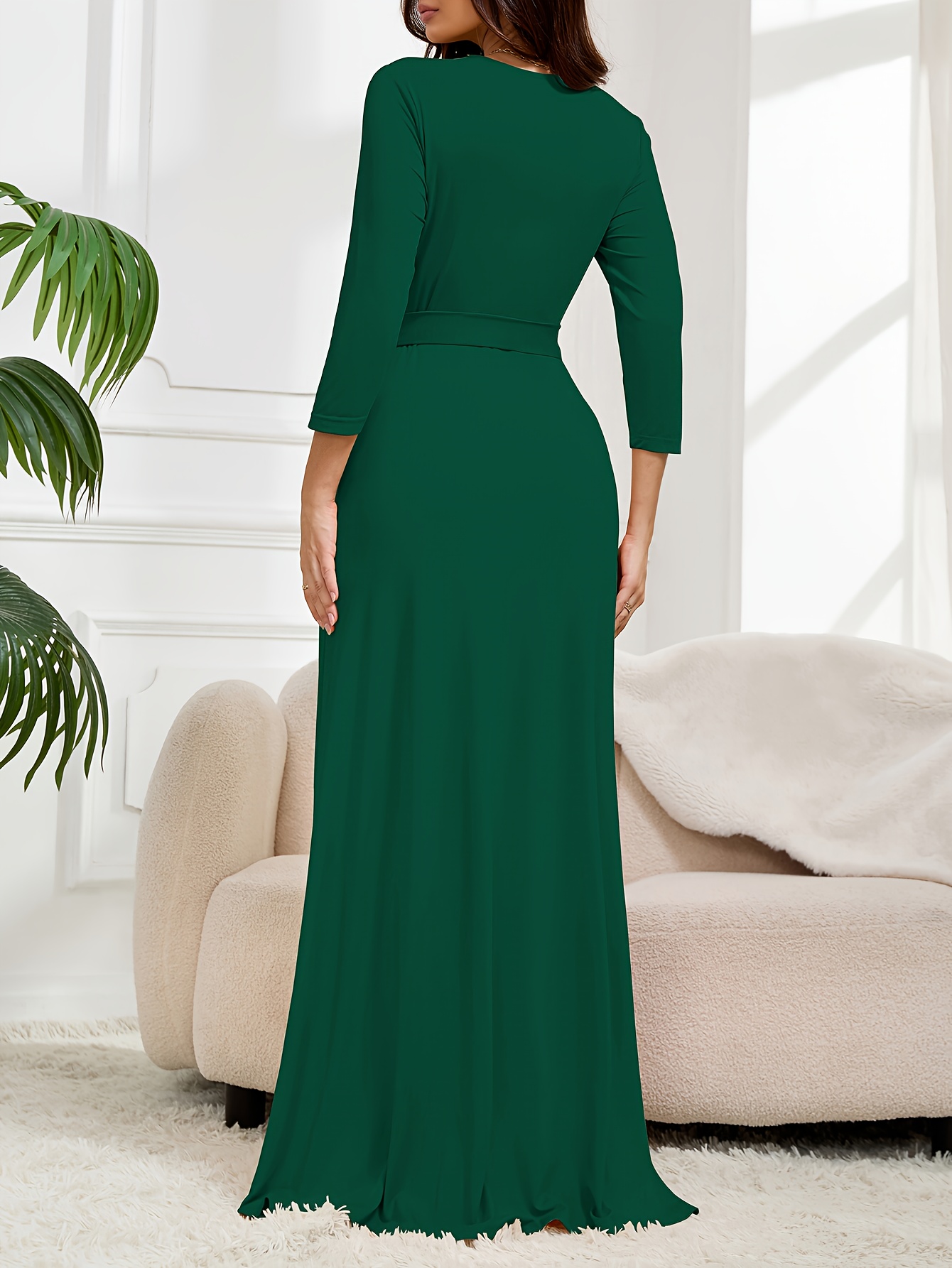 a easy stylish solid color v neck dress a belt decoration - Temu Germany