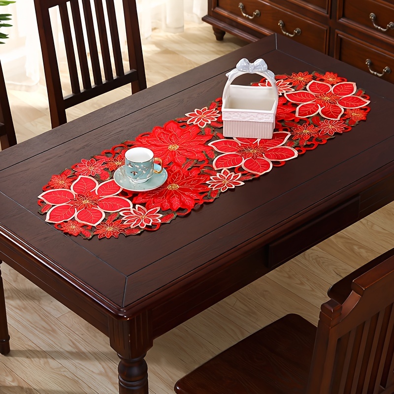 Image of 1pc Of A Hand-cut Embroidered Table Runner For Christmas, Perfect For Festive Arrangements, Party Decor, And Enhancing Of Your Living And Dining Areas