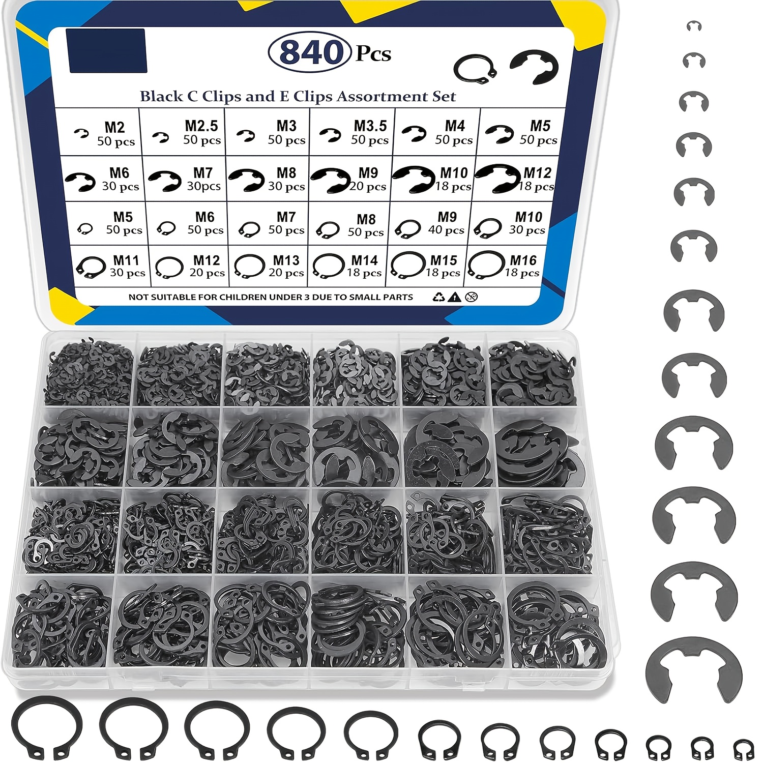 E-shop Ein Set aus 840 C-Klemmen-Erweiterungen (M5-M16) und E-Klemmen-Erweiterungen (2,0 mm-12 mm), externe Befestigungsringe, ein Kombinationsset aus