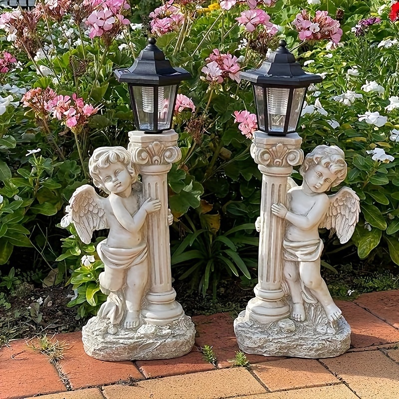   19.29 zoll solar engel außenstatue, art deco harz, wasserdicht, bodenmontage, natur & outdoor-thema, solarbetrieben mit 300mah nickelbatterie, warmlicht für terrasse & garten dekoration, neujahrstag anlass, nicht entfernbare