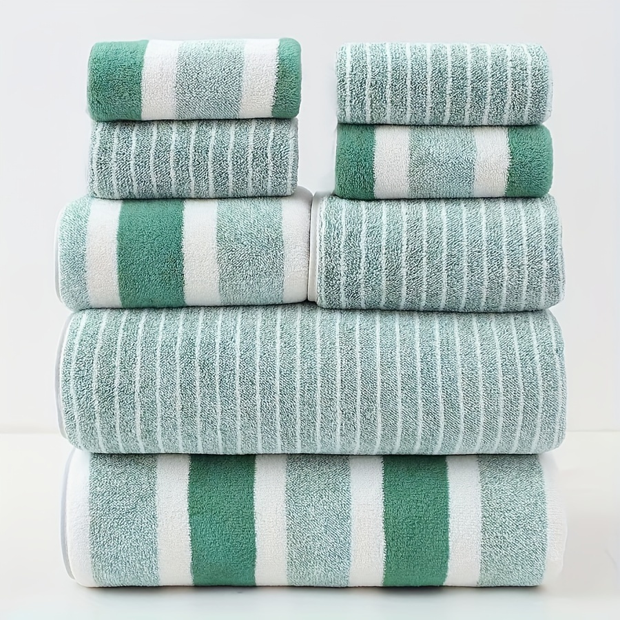 

8pcs Set, Coral Fleece Bath Towels With And Fine Stripes, Absorbent Quick-dry Non-shedding Towels, , Rectangular, For Home, Hotel, Spa, Fitness,