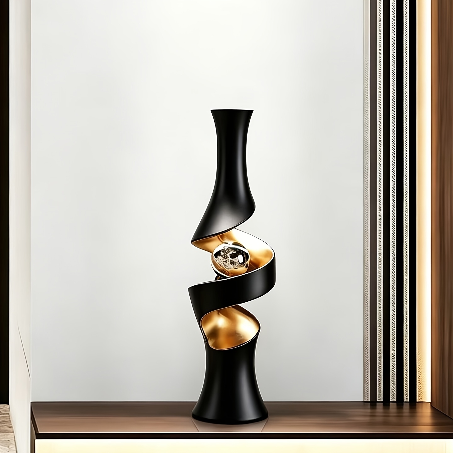 White And Golden Spiral Vase with Crystal Sphere | Symbol of Good Fortune | Artificial Flower solely