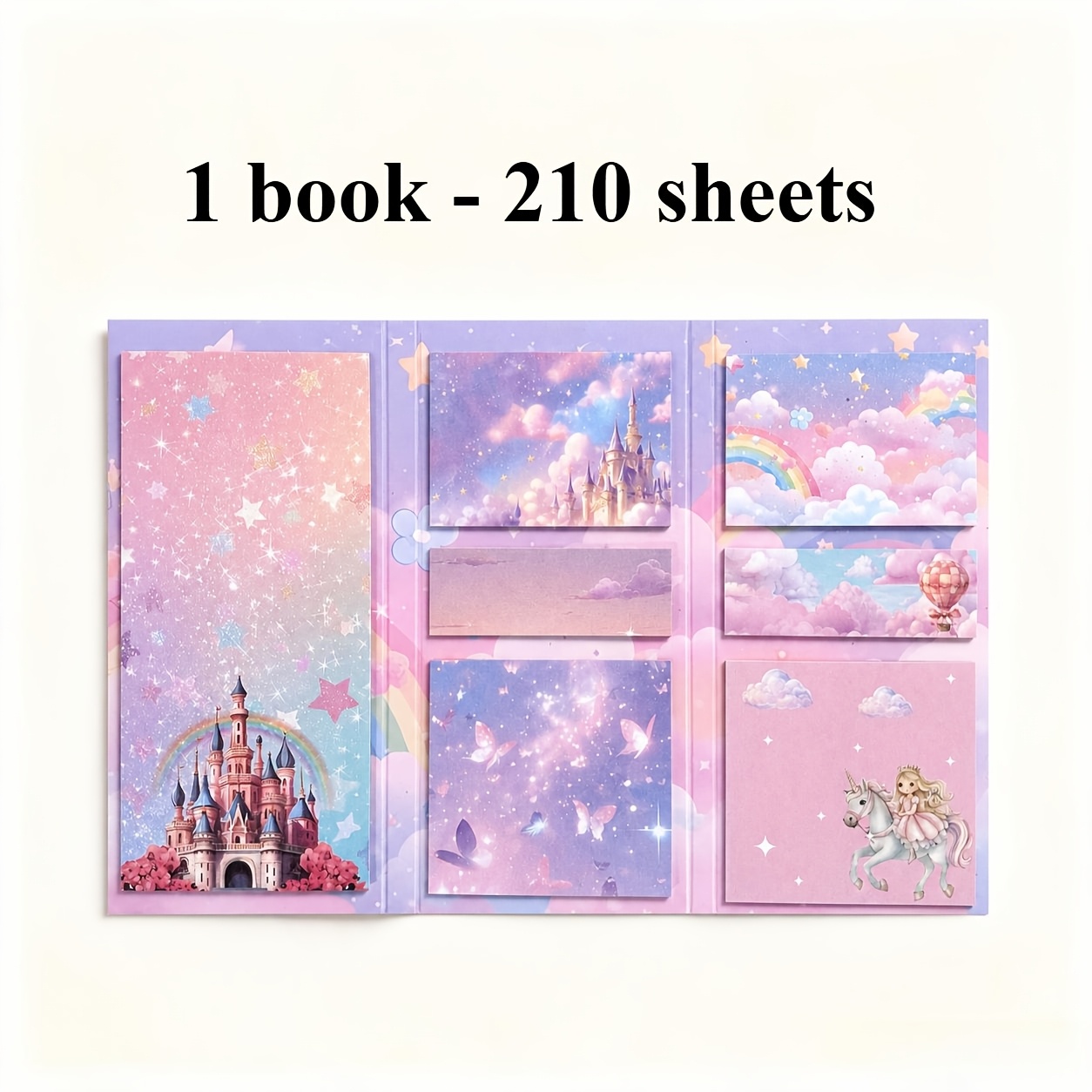 TEMU 1 Pack - 210 Sheets Unicorn Sticky Notes, High Aesthetic Gradient Starry Sky Memo Pad, Student Journal Office Message N Times Reusable